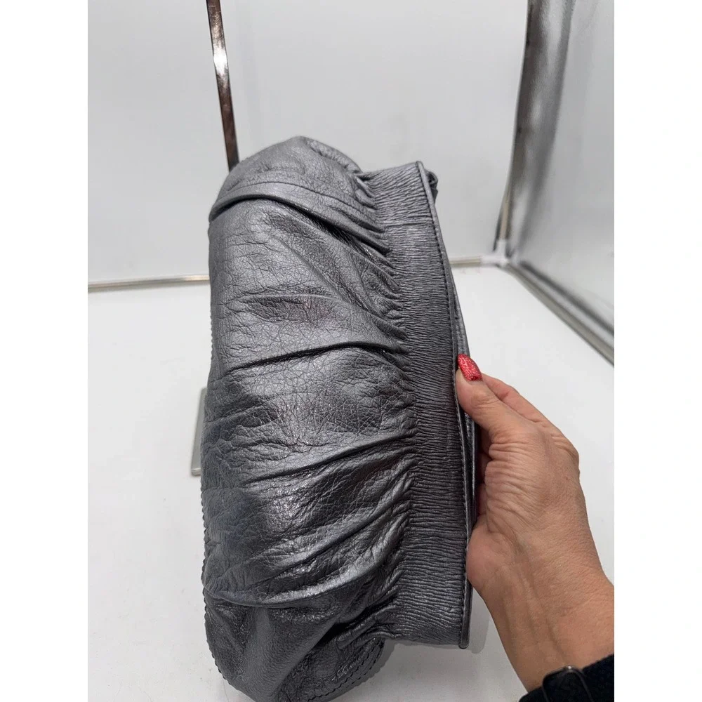 Banana Republic Metallic Pewter Grey Crinkled Leather Pleated Wristlet